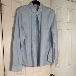 Cactus Man Light Blue Men's Dress Shirt with Micro Dot Pattern